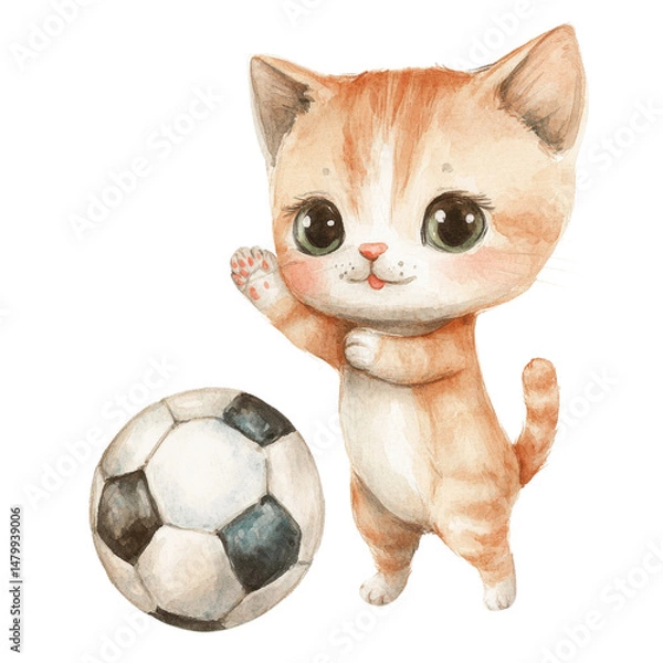 Obraz Kitten with soccer ball on transparent background