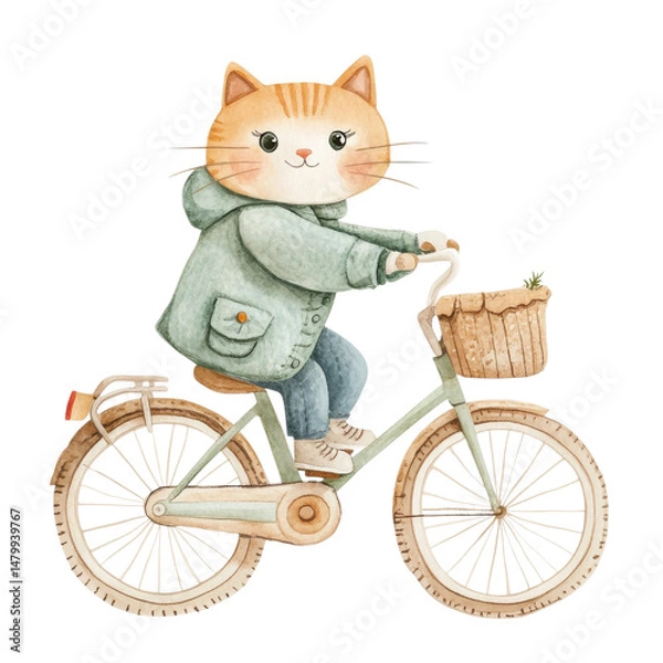 Obraz Cat riding the bicycle on transparent background