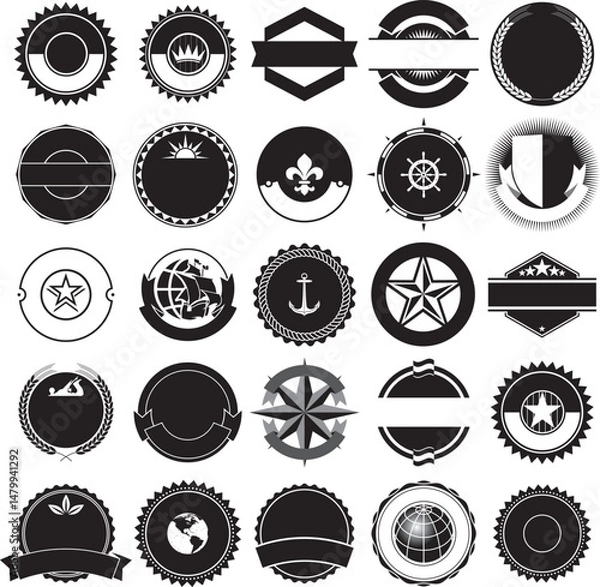 Fototapeta Collection of vintage label templates. Ideal for monograms, badges and label designs.