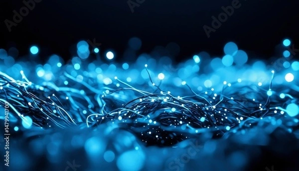 Obraz Abstract blue network, glowing particles