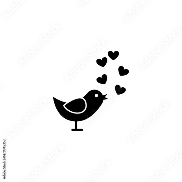 Obraz Cute vector icon of a bird singing love hearts, perfect for romance and social media themes