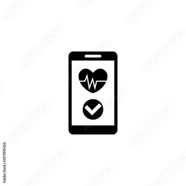 Obraz Smartphone icon with heart rate monitor and check mark for health app design