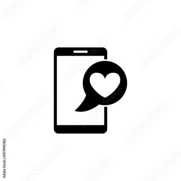 Obraz Simple black vector icon of a smartphone with a heart in a speech bubble