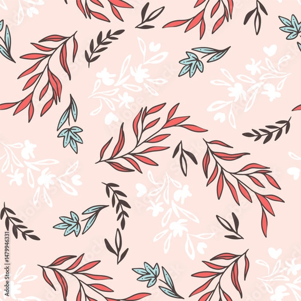 Fototapeta Modern Delicate Leaves and Flower Vector Seamless Pattern