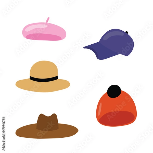 Obraz Set of flat vector illustrations with different colors fashion hats