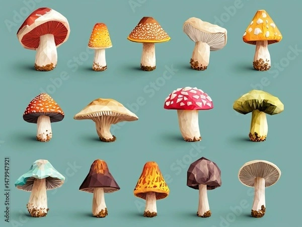 Fototapeta Vibrant Collection of Colorful and Unique Mushroom Illustrations