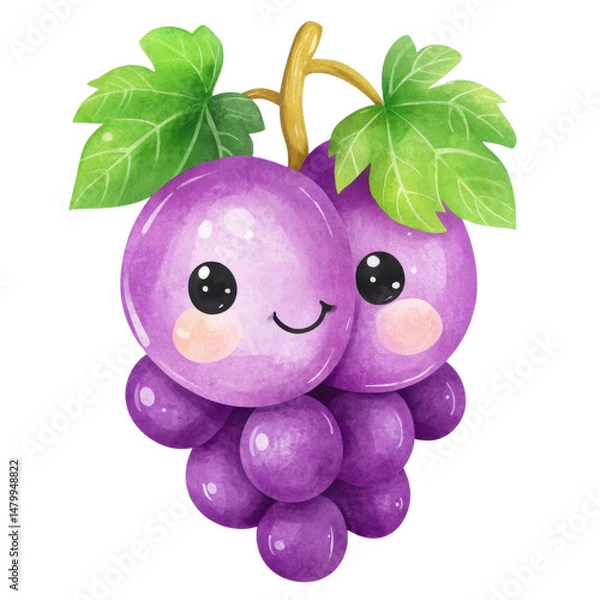 Obraz Cute cartoon grape bunch on transparent background