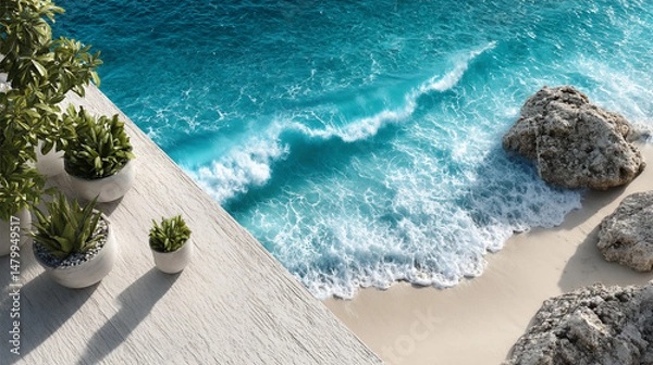 Obraz 3d rendering of a beach with a view of the sea.