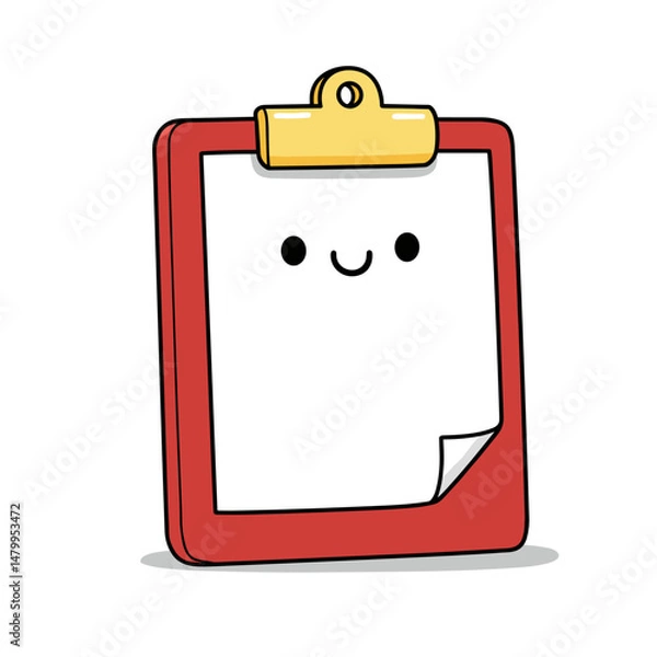 Fototapeta Cartoon clipboard with smiling face and blank paper for documents