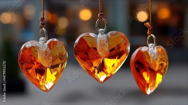 Obraz Gleaming amber crystal heart pendants sparkle