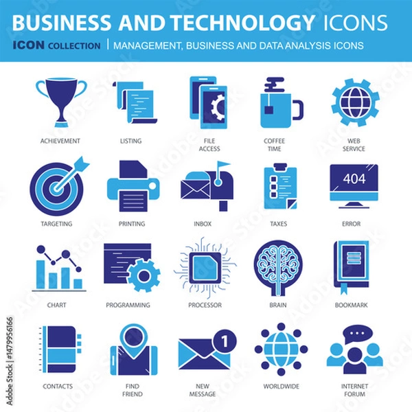 Fototapeta Business and marketing, programming, data management, internet connection, social network, computing, information. Flat vector illustration	