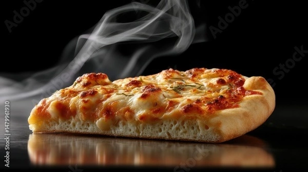 Obraz Freshly Baked Pizza Slice: A close-up of a steaming hot, cheesy pizza slice, freshly baked to perfection, with melted mozzarella cheese and savory tomato sauce. The warm.