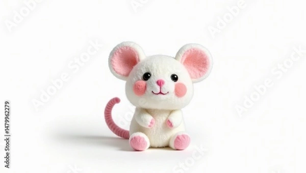 Obraz Plush mouse doll, white background, soft wool, cute design