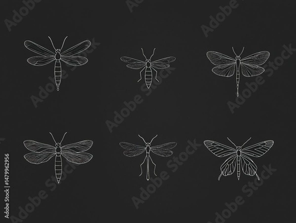 Obraz Vintage Insect Illustrations on Dark Background for Design Projects