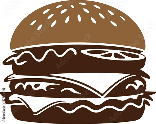 Fototapeta classic cheeseburger fast food, vector silhouette of hamburger, simple burger icon