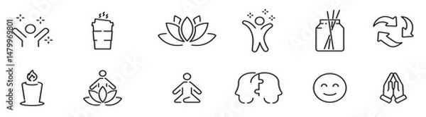 Fototapeta Mental health line icon set. Calm and meditation line icons. Vector illustration