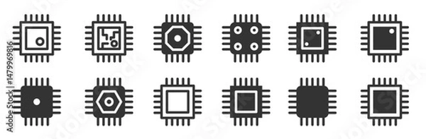 Fototapeta Micro chip icon set. Circuit board collection. Vector illustration