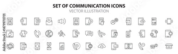 Fototapeta Online devices and communication line style icon set