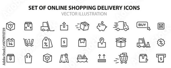 Fototapeta Online shopping and delivery icon set. E-Commerce icons collection. Shopping icons. Vector illustration