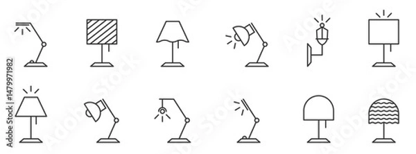 Fototapeta PrintLamp icon set. Illuminator construction. Interior lamp collection. Vector illustration