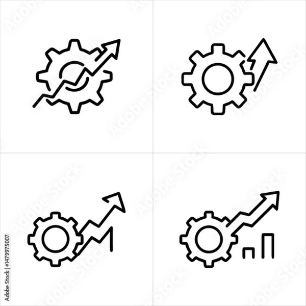 Obraz Gear with Upward Arrow Efficiency & Growth icon set