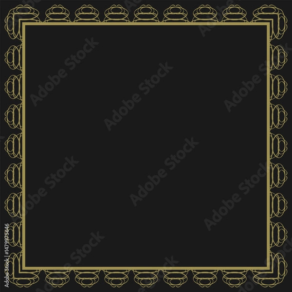Fototapeta Square gold frame with vintage ornament. Black background. Vector illustration