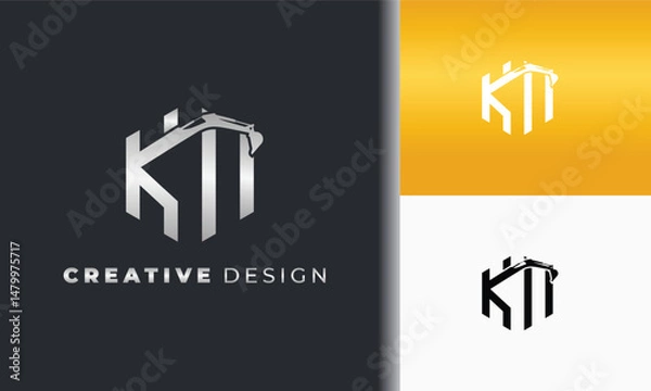 Fototapeta letter k with a combination of excavator arm and hexagon