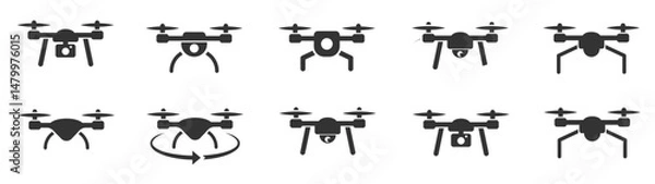 Fototapeta Drone icons. Quadcopters. Aerial drone. Copters collection. Vector illustration