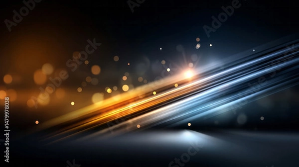 Fototapeta Light trails intersecting diagonally, generating vibrant bokeh patterns across deep darkness, representing dynamic visual energy and cinematic movement