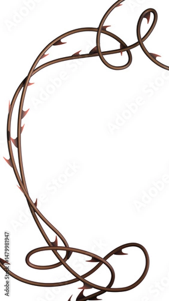 Obraz Thorns vines background. Prickly vines frame for stories isolated. 3D rendering