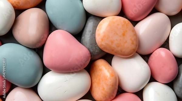 Obraz Colorful collection of smooth stones arranged together creates a visually appealing pattern in soft pastel shades