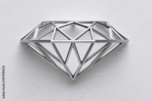 Fototapeta Abstract minimalist image of a diamond outlined in silver on clean white