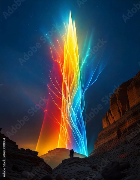 Obraz futuristic city, vertical architecture, mountain valley, glowing tower, dramatic landscape, science fiction, isolated structure, surreal environment, towering spire, advanced civilization, wilderness,