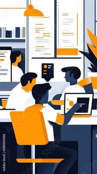 Obraz Coworkers collaborate on a project at the office. People work together, sharing ideas