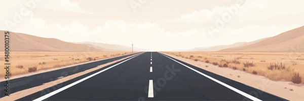 Fototapeta Desert Highway: Long Road Through Dunes Under Cloudy Sky