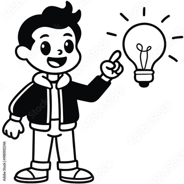 Fototapeta A Cute Cartoon Style Boy With A Big Smile And Playful Pose