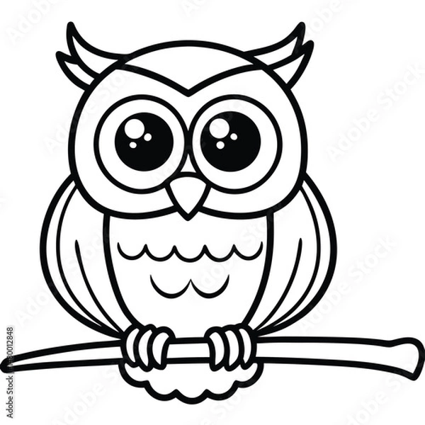 Fototapeta A Cute Cartoon Style Owl With Large Expressive Feathers