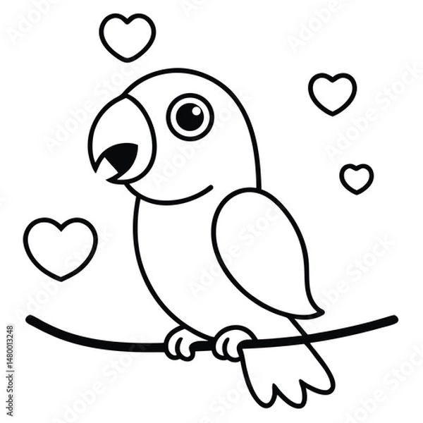 Fototapeta A Cute Cartoon Style Parrot With Large Expressive Tail