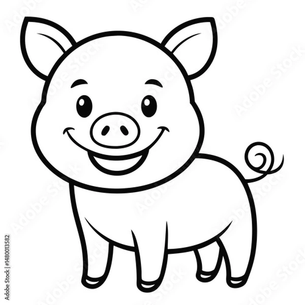 Fototapeta A Cute Cartoon Style Pig With Large Expressive Ears