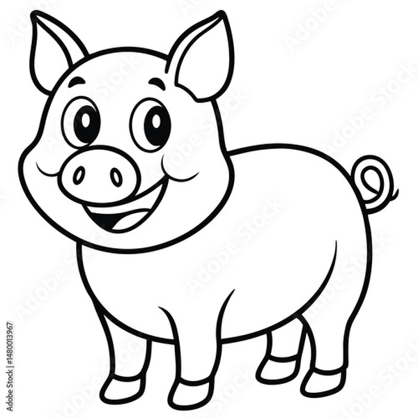 Fototapeta A Cute Cartoon Style Pig With Large Expressive Ears