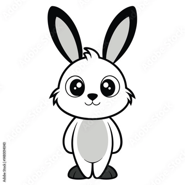 Fototapeta A Cute Cartoon Style Rabbit Standing On Its Hind Legs With Tail
