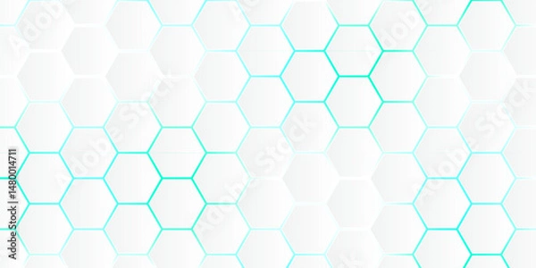 Fototapeta Abstract Hexagon white background, blue light and shadow. Abstract background design with white hexagon and blue light. Abstract. Hexagon. Vector.