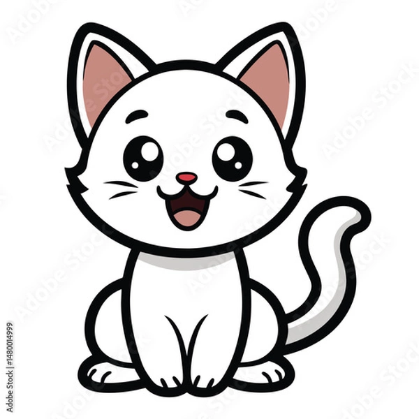 Fototapeta A Playful Cartoon Style Kitten Sitting With A Joyful Pose