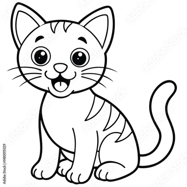 Fototapeta A Playful Cartoon Style Kitten Sitting With A Joyful Expression