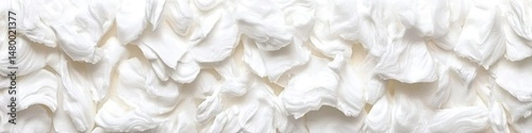 Fototapeta Soft, white, ruffled fabric texture.  Many small, folded pieces create a voluminous look