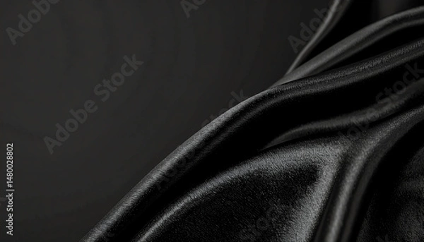 Fototapeta Elegant black fabric drapes gracefully, showcasing smooth textures and rich shadows against a dark background