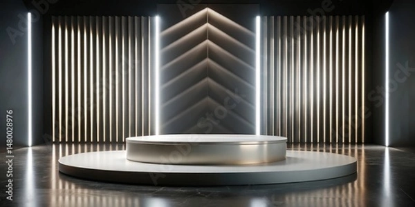 Fototapeta Minimalist Display Platform with Sleek Lighting and Geometric Wall