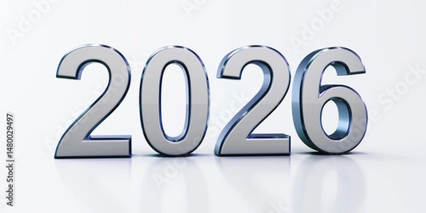 Fototapeta Year 2026 3d metallic render on a clean background.