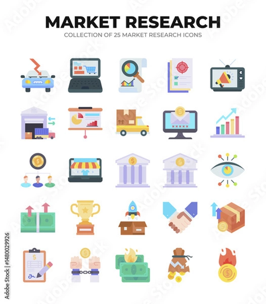 Fototapeta Collection of Market Research Icons. Business Strategy. Data Analysis. and Financial Growth
