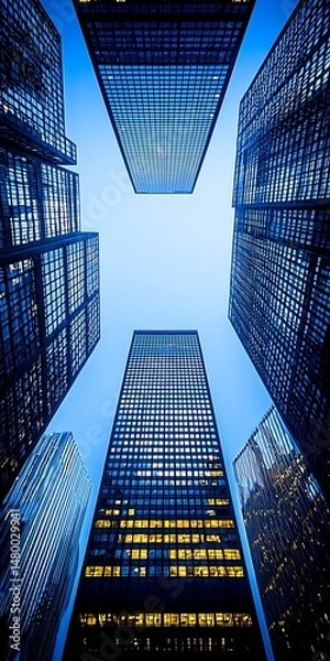 Fototapeta Stunning Vertical View of Modern Skyscrapers Against Clear Sky